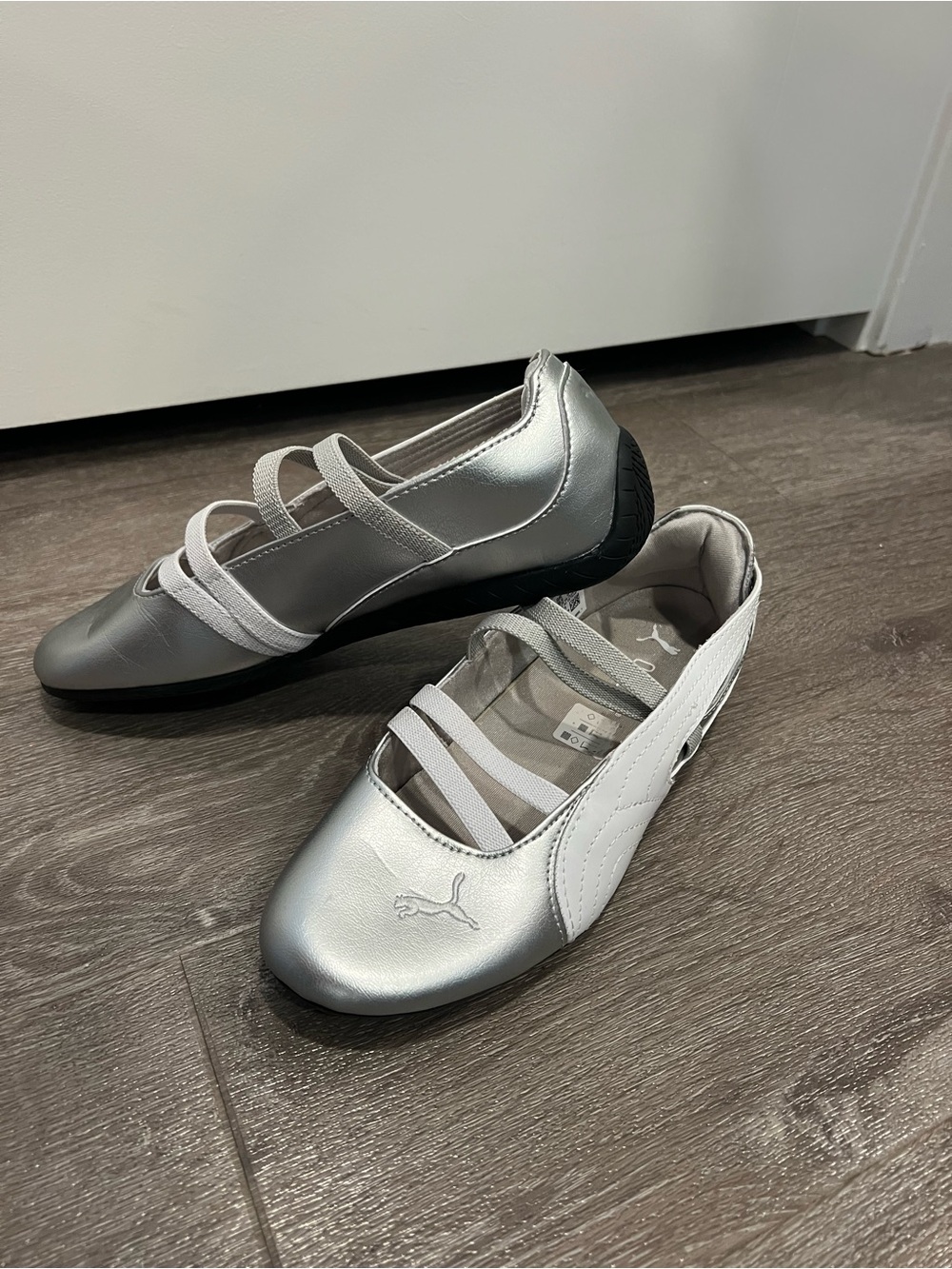 Puma Silver and White Elastic-Strap Ballet Flats - Picture 2 of 3